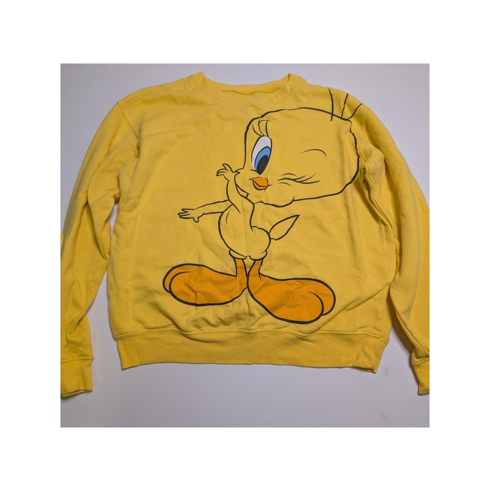 Looney Tunes Tweety Bird Sweatshirt Yellow Graphic Crewneck Womens Medium